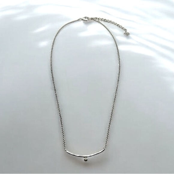 Vintage Silpada 925 Sterling Silver Curved Bar Brass Accent Pendant Necklace 18” - Picture 1 of 12